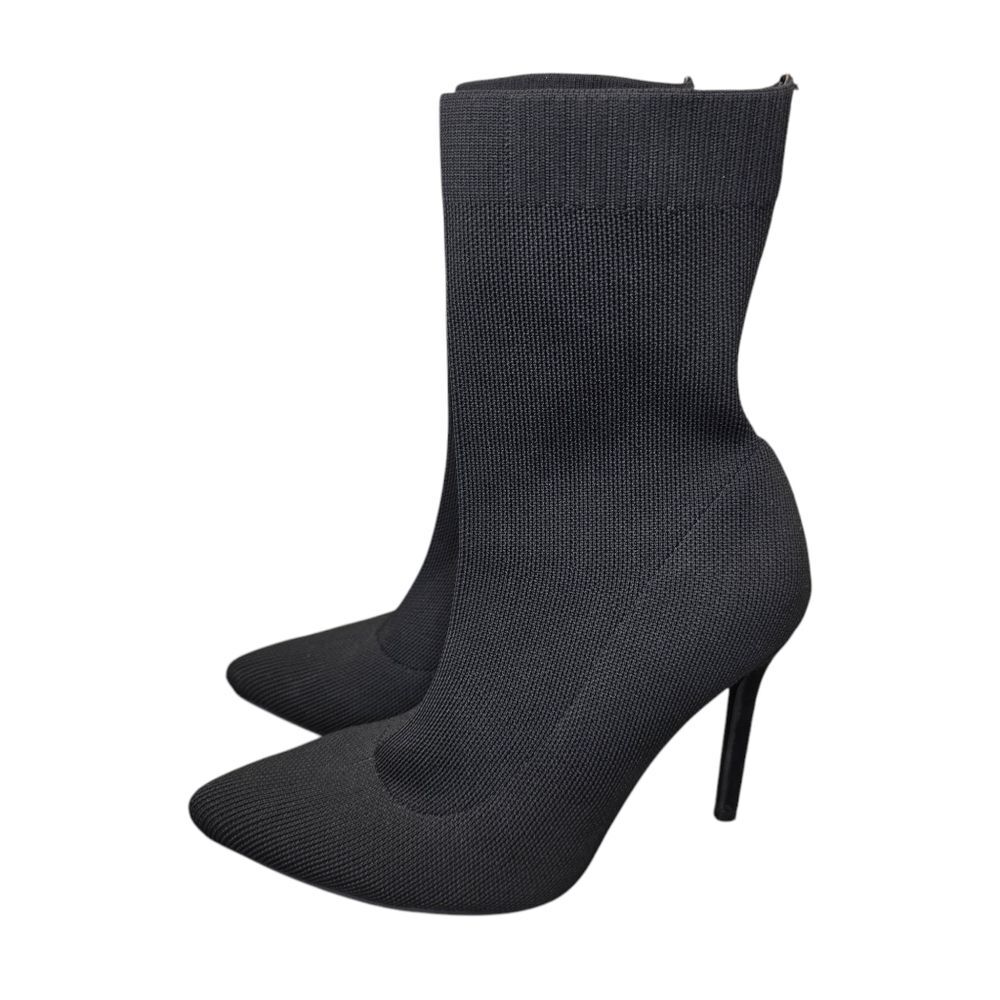 Cuccoo Women's 37 Pointed Toe Black Knit Sock Stiletto Ankle Boots